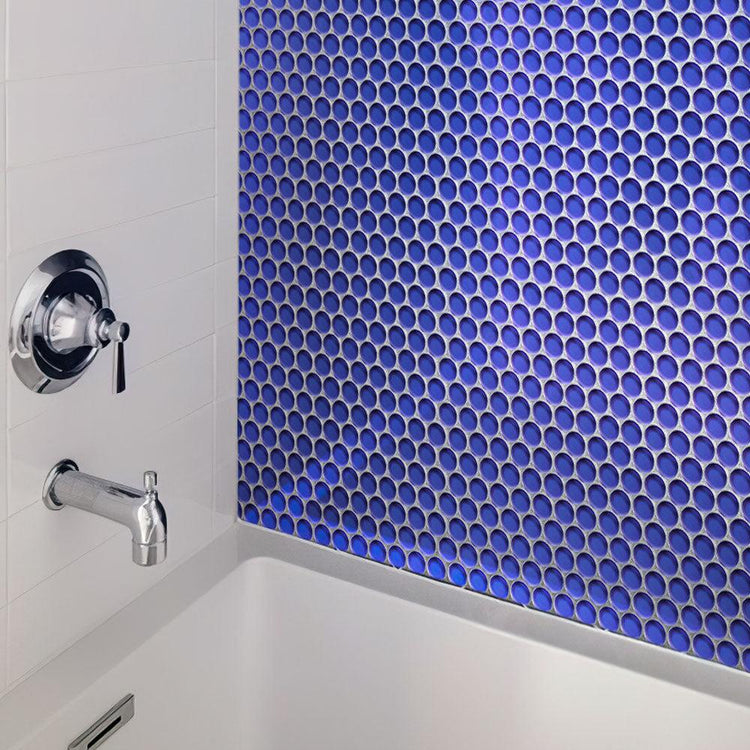 Cobalt Blue Penny Round Glass Tile | Tile Club
