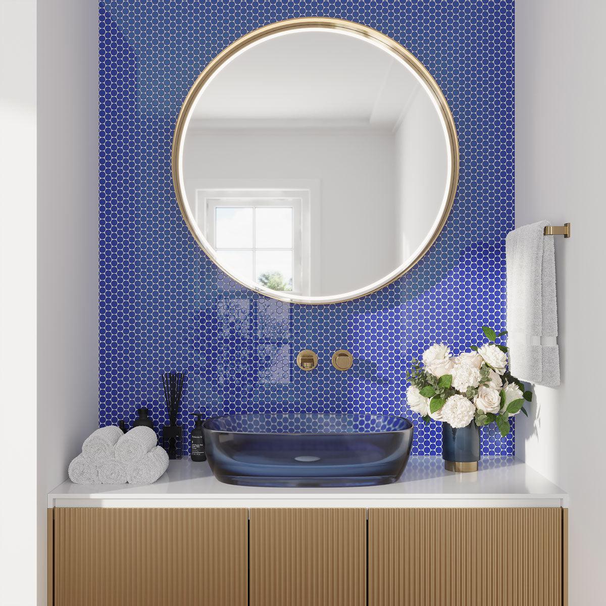 Cobalt Blue Penny Round Glass Tile | Tile Club