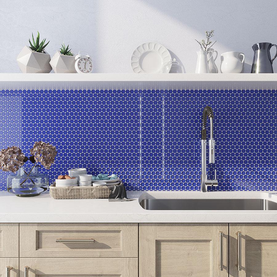 Cobalt Blue Penny Round Glass Tile | Tile Club