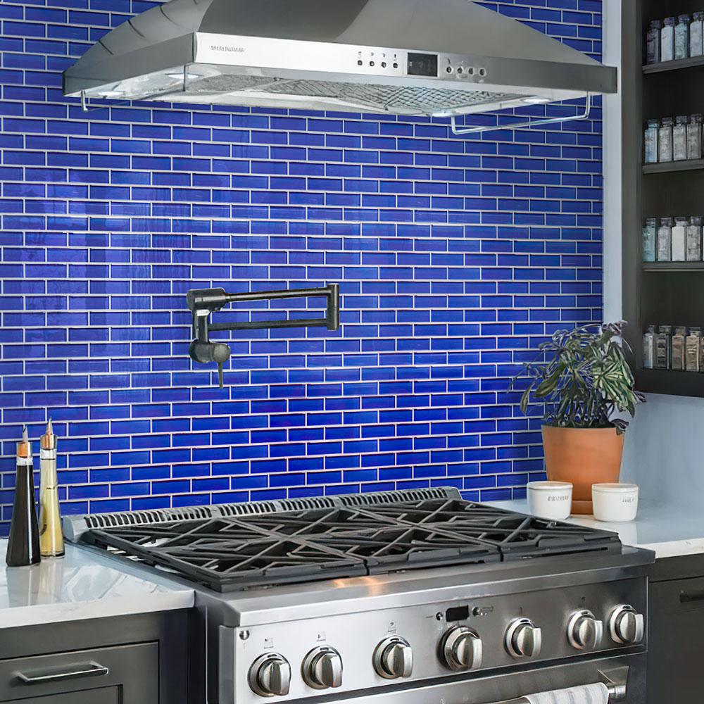 Cobalt Blue Glass Brick Tile kitchen backsplash