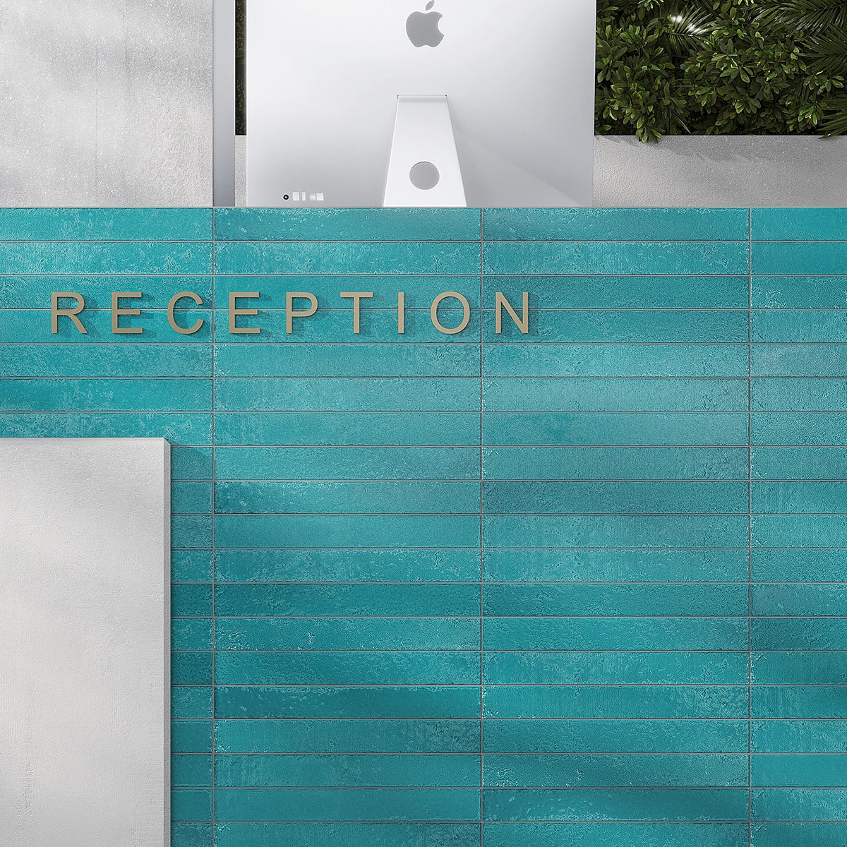 Colobric Bright Teal Brick 2x16 Ceramic Wall Tile Commercial Reception
