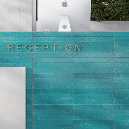 Colobric Bright Teal Brick 2x16 Ceramic Wall Tile Commercial Reception