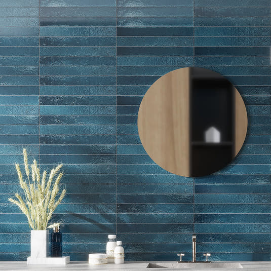 Colobric Dark Blue Brick 2x16 Ceramic Wall Tile Bathroom Wall