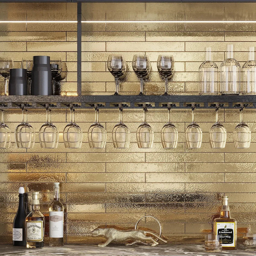 Colobric Glossy Gold 2x16 Ceramic Wall Tiled Bar