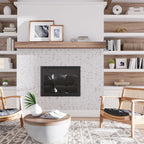 Contemporary two tone marble chevron tile for a Scandi living room fireplace surround