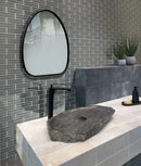Cool Gray Glass Brick Tile Bathroom Design