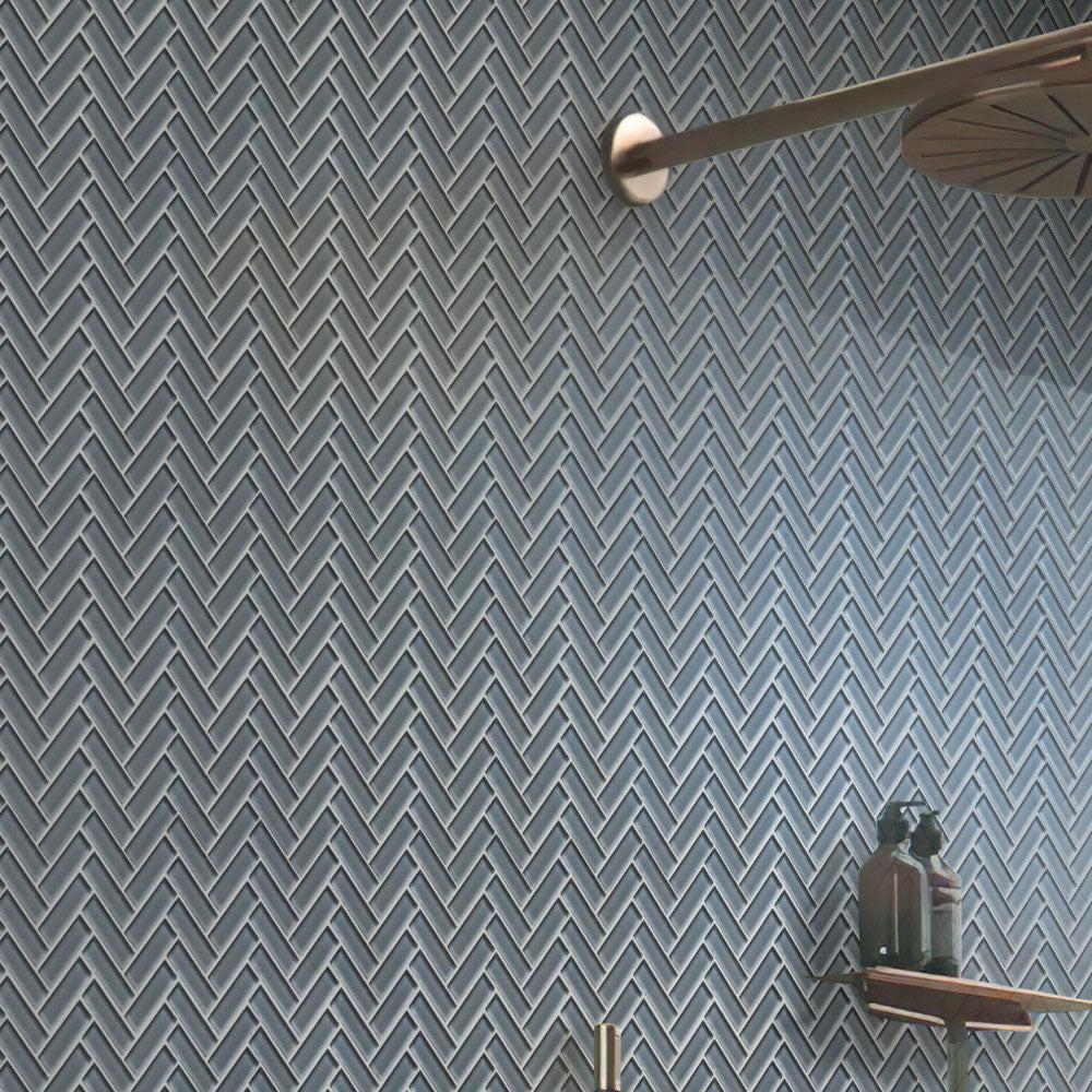Cool Gray Herringbone Glass Tile
