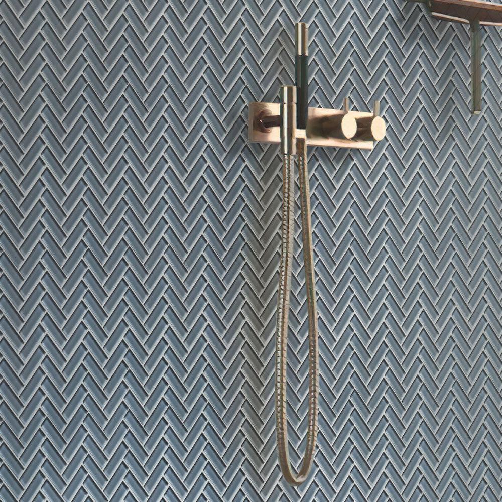 Cool Gray Herringbone Glass Tile | Tile Club