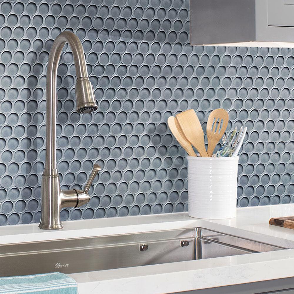 Cool Gray Penny Round Glass Tile | Tile Club