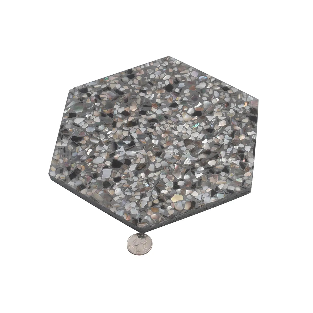 Corazza Black Sand Shell and Terrazzo Hexagon Tile