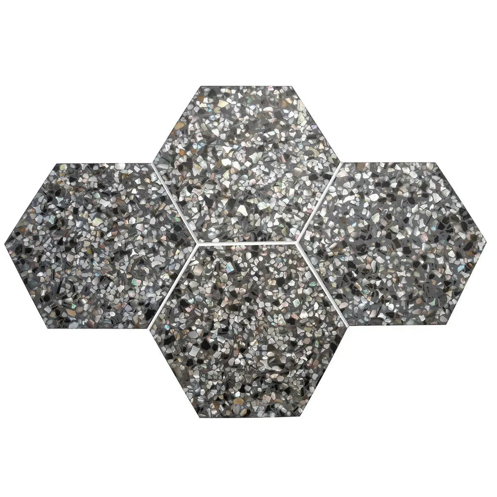 Corazza Black Sand Shell and Terrazzo Hexagon Tile | Tile Club