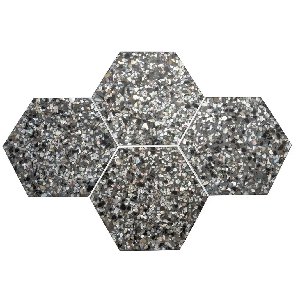 Corazza Black Sand Shell and Terrazzo Hexagon Tile | Tile Club