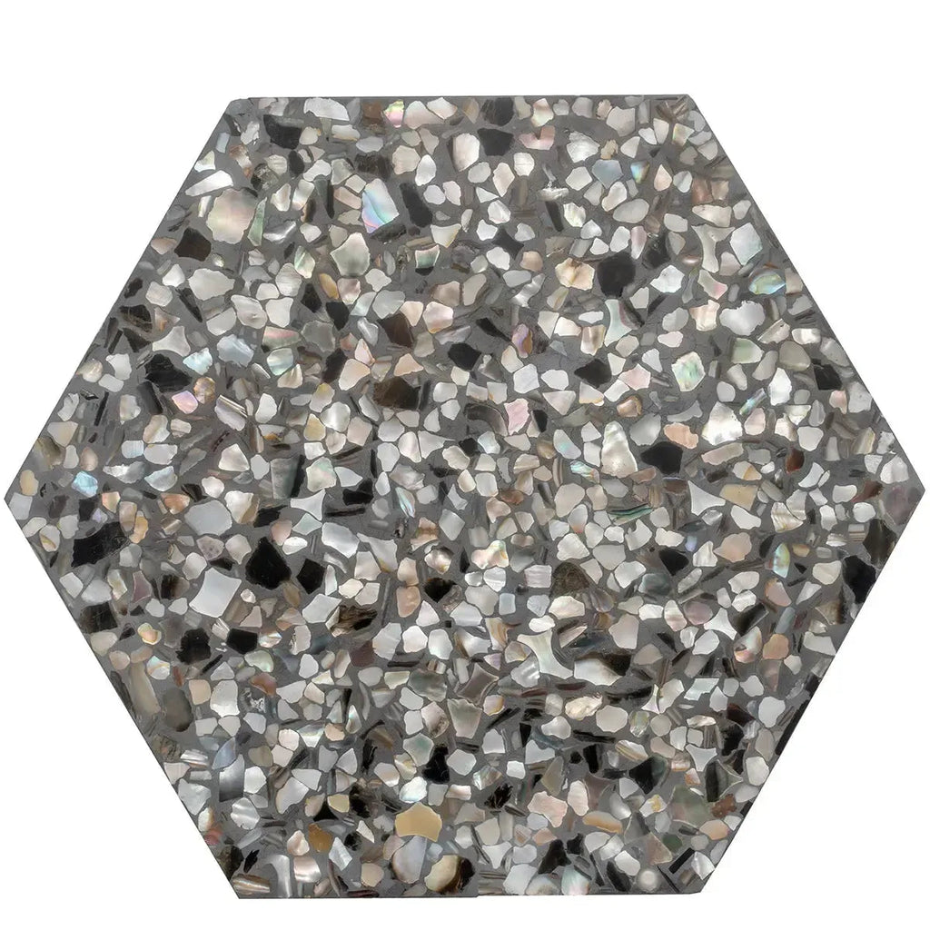 Corazza Black Sand Shell and Terrazzo Hexagon Tile | Tile Club