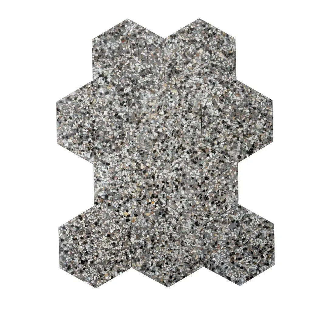 Corazza Black Sand Shell and Terrazzo Hexagon Tile | Tile Club