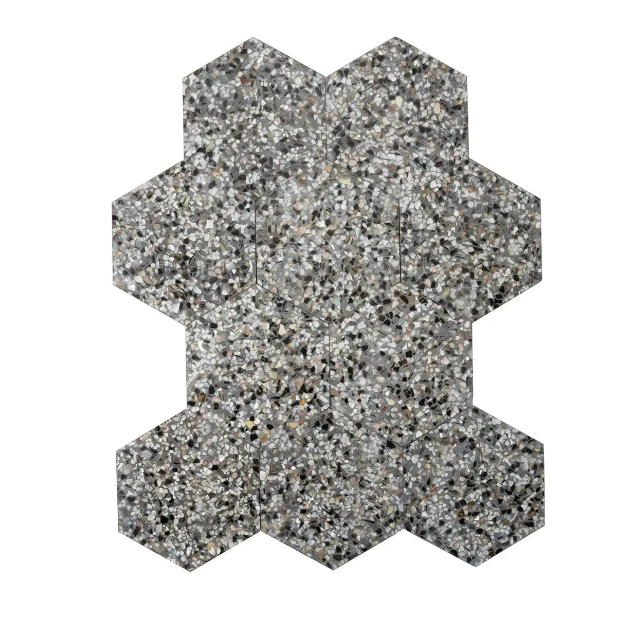 Corazza Black Sand Shell and Terrazzo Hexagon Tile | Tile Club