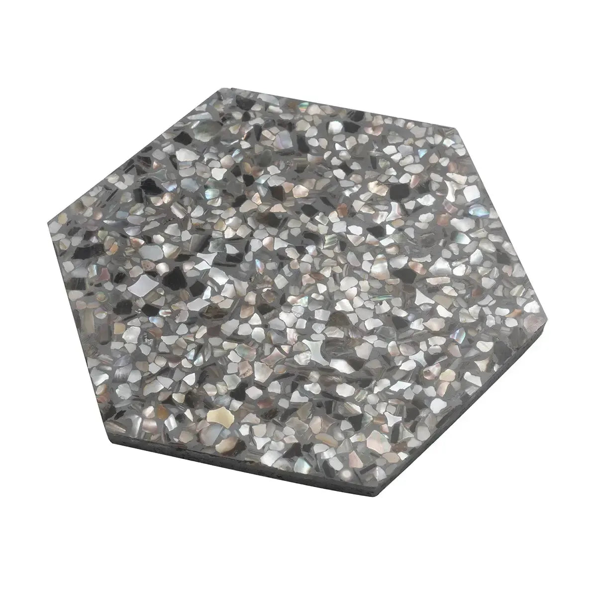 Corazza Black Sand Shell and Terrazzo Hexagon Tile | Tile Club