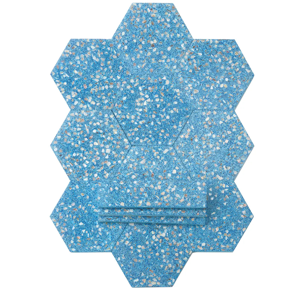 Corazza Ocean Blue Shell and Terrazzo Hexagon Tile
