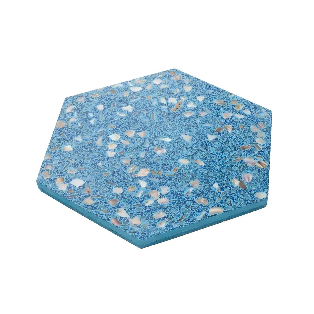 Corazza Ocean Blue Shell and Terrazzo Hexagon Tile | Tile Club