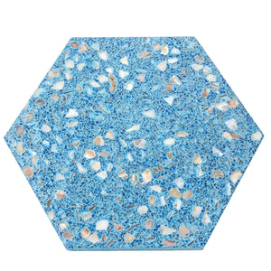 Corazza Ocean Blue Shell and Terrazzo Hexagon Tile | Tile Club