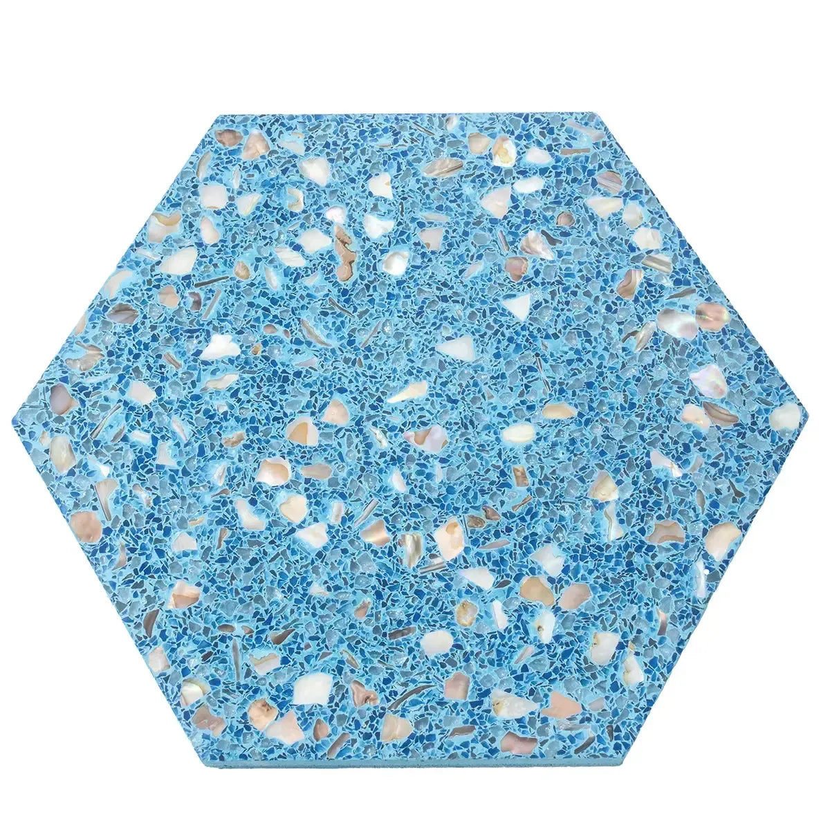 Corazza Ocean Blue Shell and Terrazzo Hexagon Tile | Tile Club