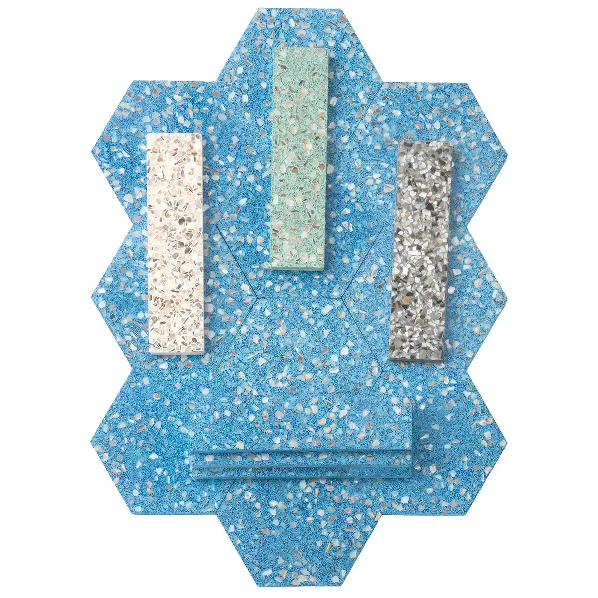 Corazza Ocean Blue Shell and Terrazzo Hexagon Tile | Tile Club