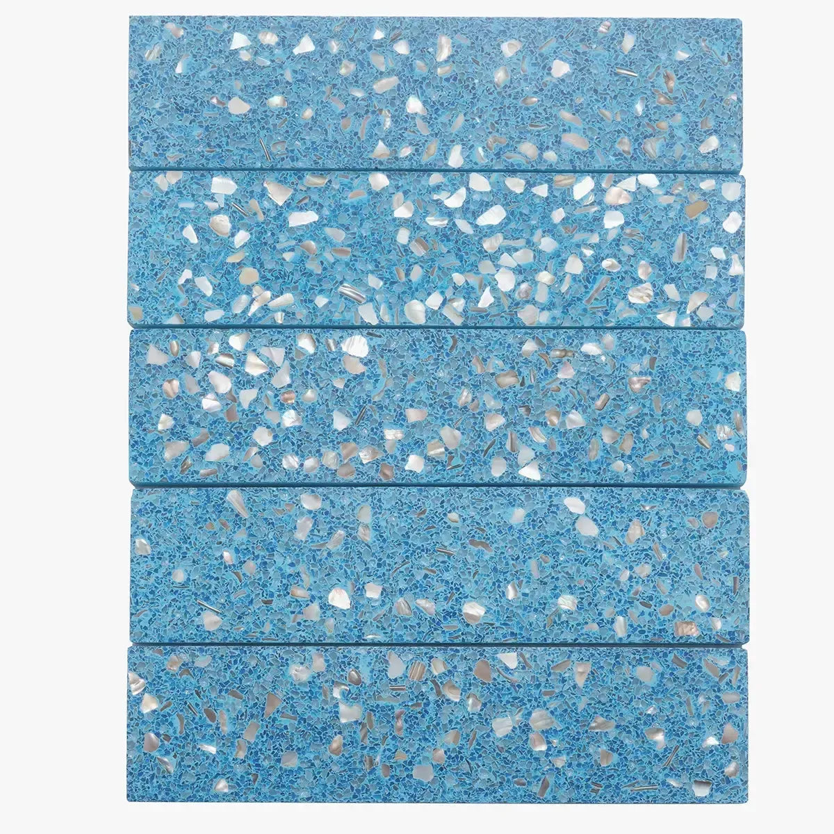 Corazza Ocean Blue Shell and Terrazzo Subway Tile | Tile Club