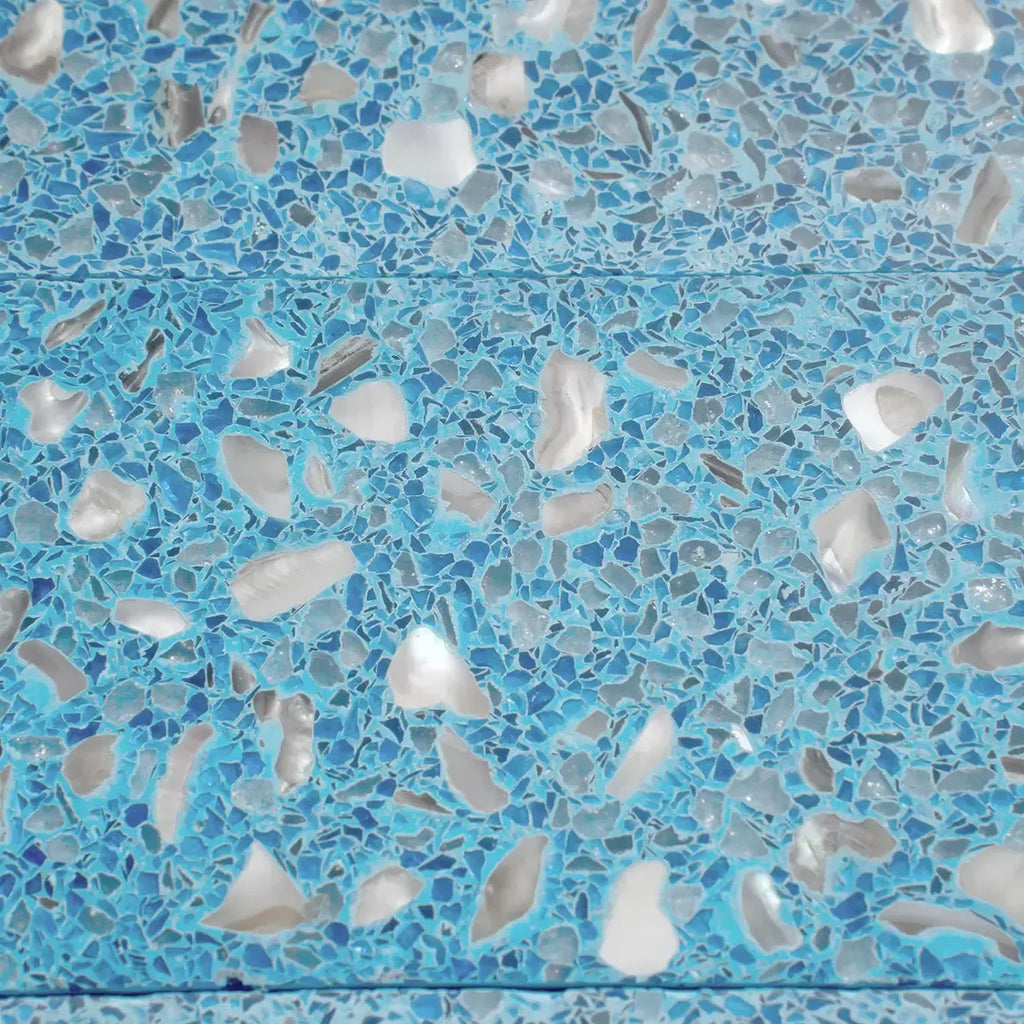 Corazza Ocean Blue Shell and Terrazzo Subway Tile | Tile Club