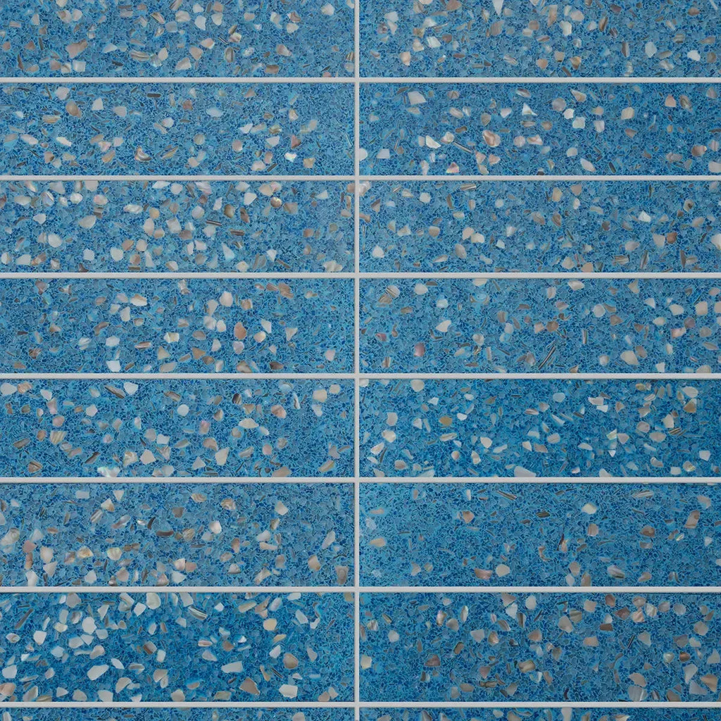 Corazza Ocean Blue Shell and Terrazzo Subway Tile | Tile Club