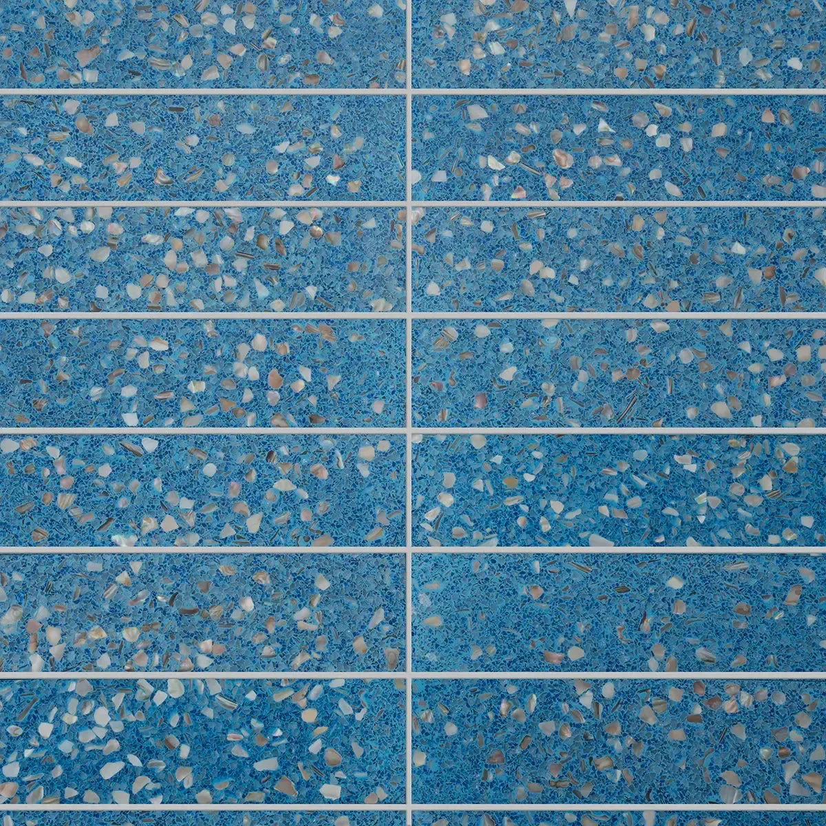Corazza Ocean Blue Shell and Terrazzo Subway Tile | Tile Club