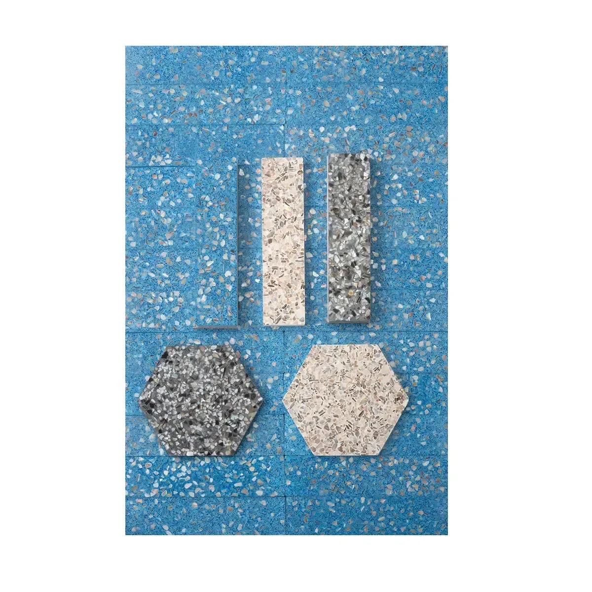 Corazza Ocean Blue Shell and Terrazzo Subway Tile | Tile Club