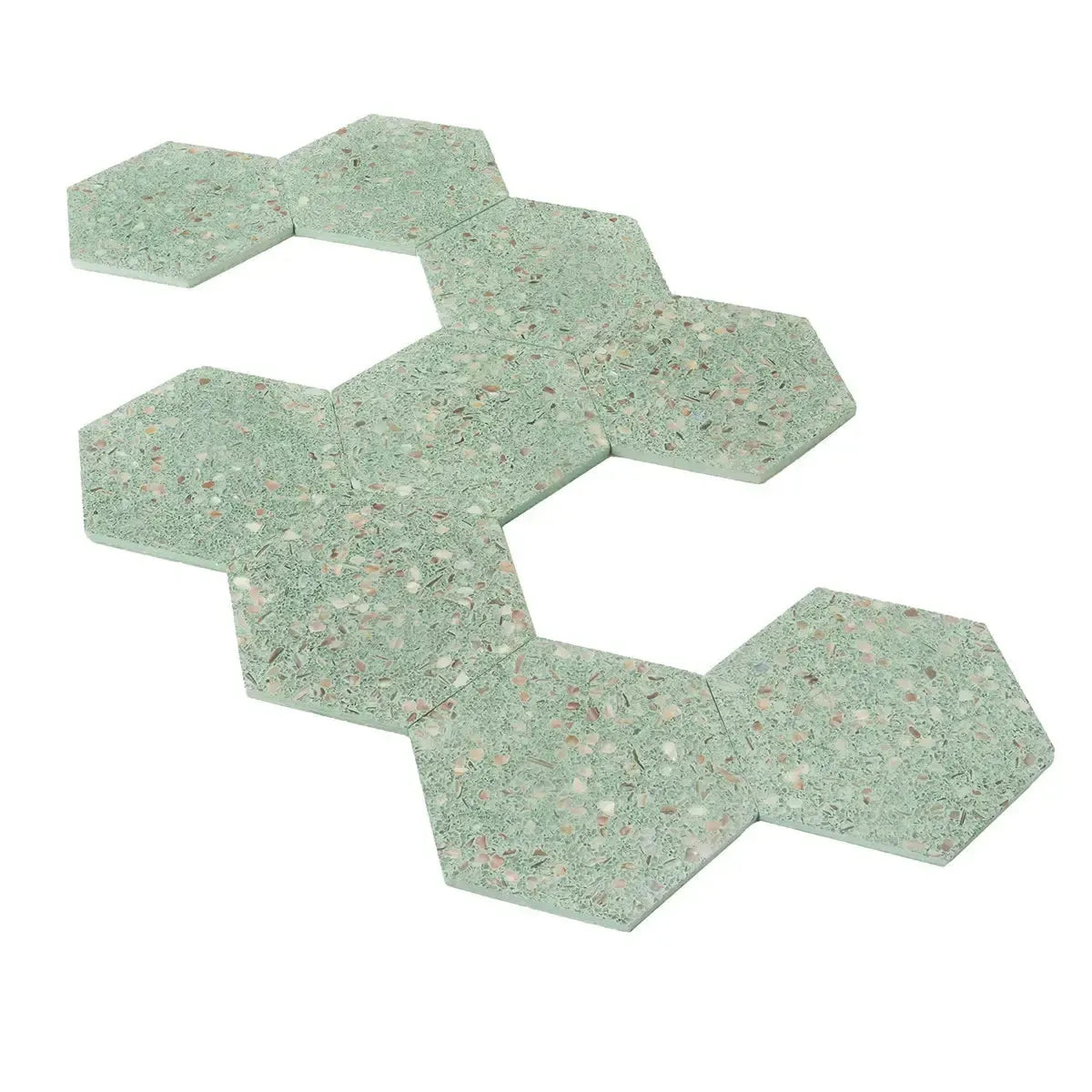 Corazza Tropical Green Shell and Terrazzo Hexagon Tile | Tile Club