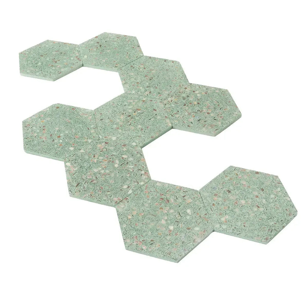 Corazza Tropical Green Shell and Terrazzo Hexagon Tile | Tile Club