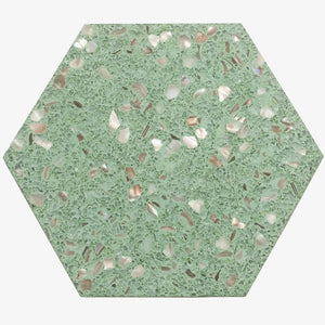 Corazza Tropical Green Shell and Terrazzo Hexagon Tile