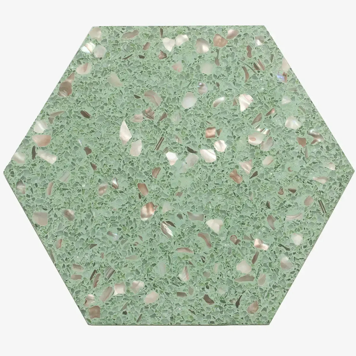 Corazza Tropical Green Shell and Terrazzo Hexagon Tile | Tile Club
