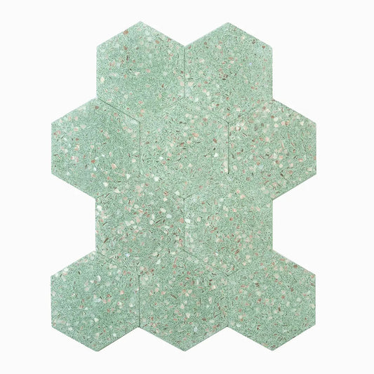 Corazza Tropical Green Shell and Terrazzo Hexagon Tile