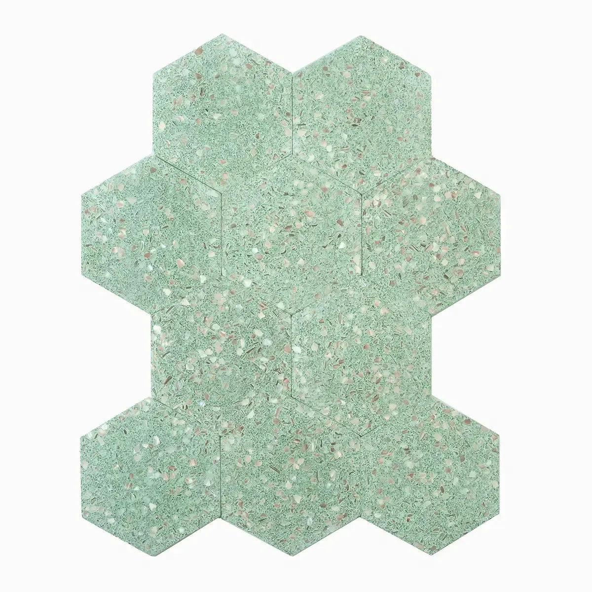 Corazza Tropical Green Shell and Terrazzo Hexagon Tile | Tile Club