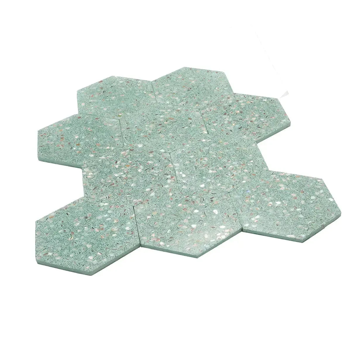 Corazza Tropical Green Shell and Terrazzo Hexagon Tile | Tile Club