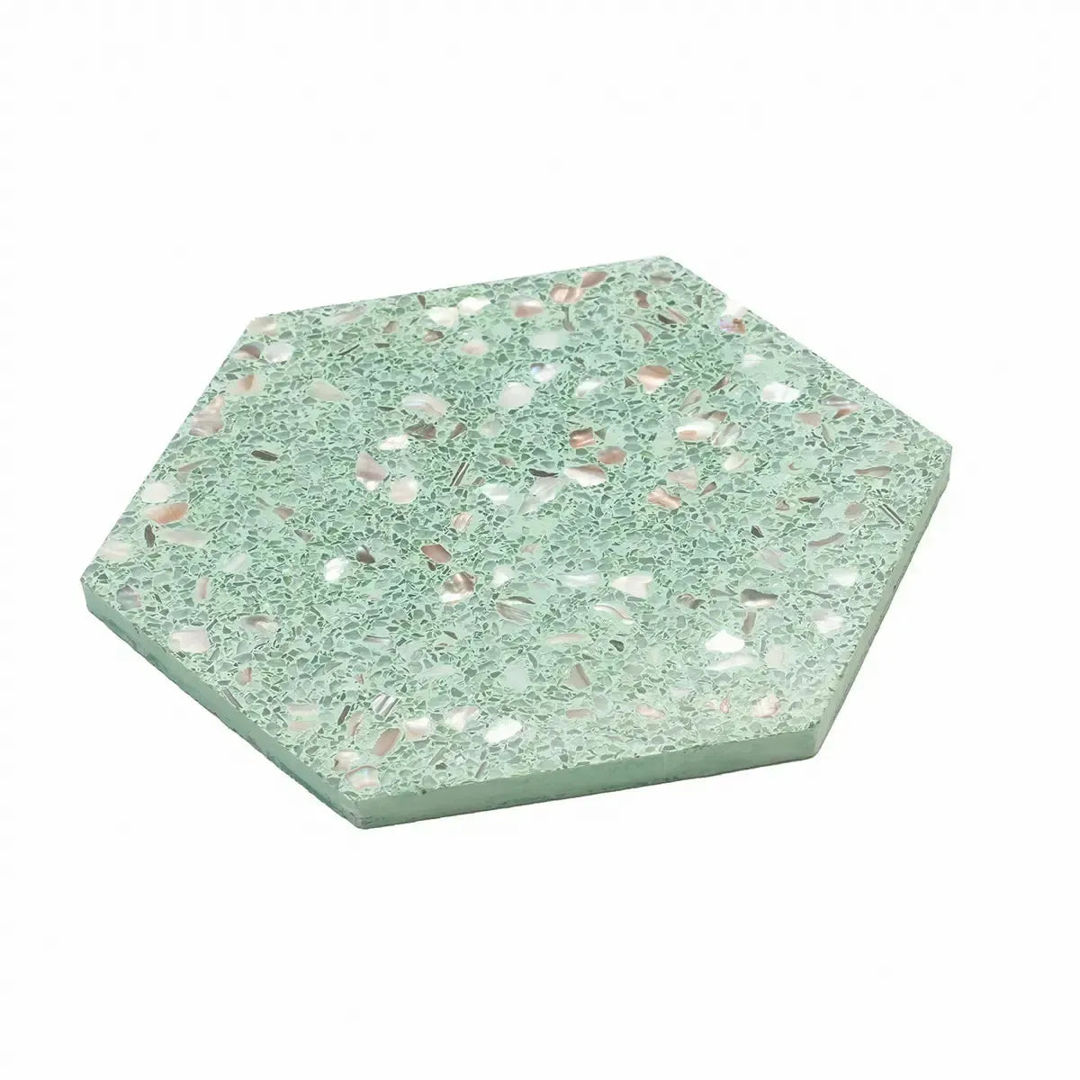 Corazza Tropical Green Shell and Terrazzo Hexagon Tile | Tile Club