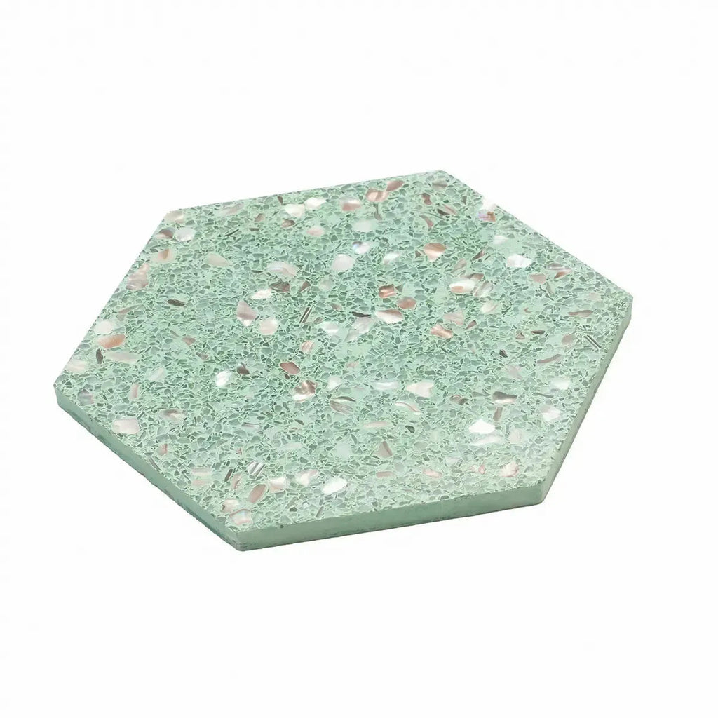 Corazza Tropical Green Shell and Terrazzo Hexagon Tile | Tile Club