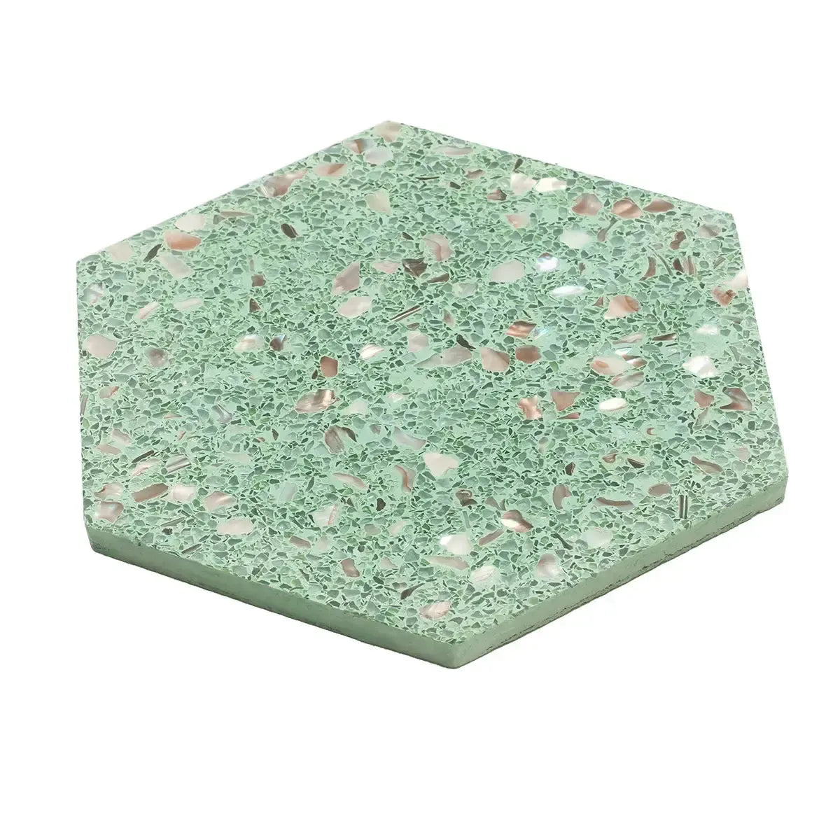 Corazza Tropical Green Shell and Terrazzo Hexagon Tile | Tile Club
