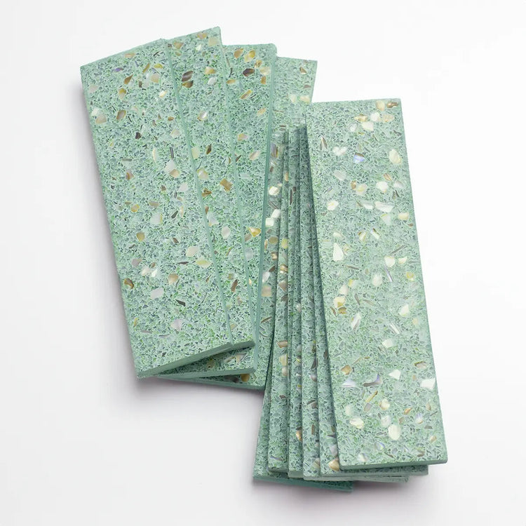 Corazza Tropical Green Shell and Terrazzo Subway Tile | Tile Club