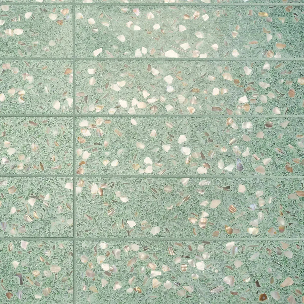 Corazza Tropical Green Shell and Terrazzo Subway Tile | Tile Club