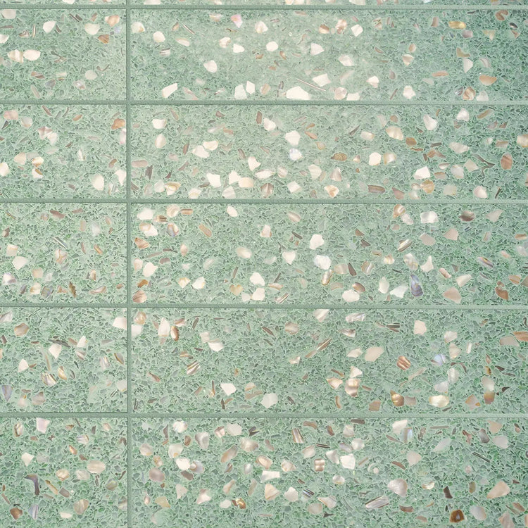 Corazza Tropical Green Shell and Terrazzo Subway Tile | Tile Club