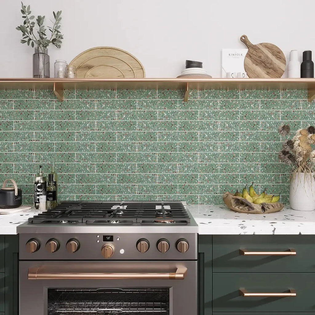 Corazza Tropical Green Shell and Terrazzo Subway Tile | Tile Club