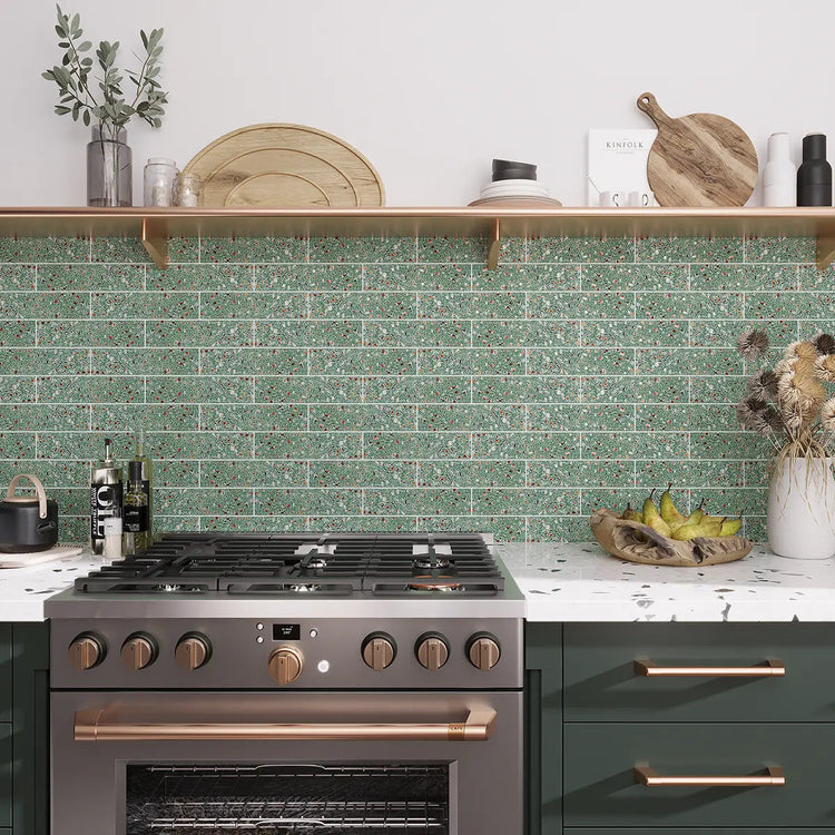 Corazza Tropical Green Shell and Terrazzo Subway Tile | Tile Club
