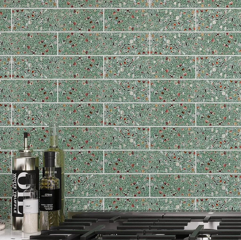 Corazza Tropical Green Shell and Terrazzo Subway Tile