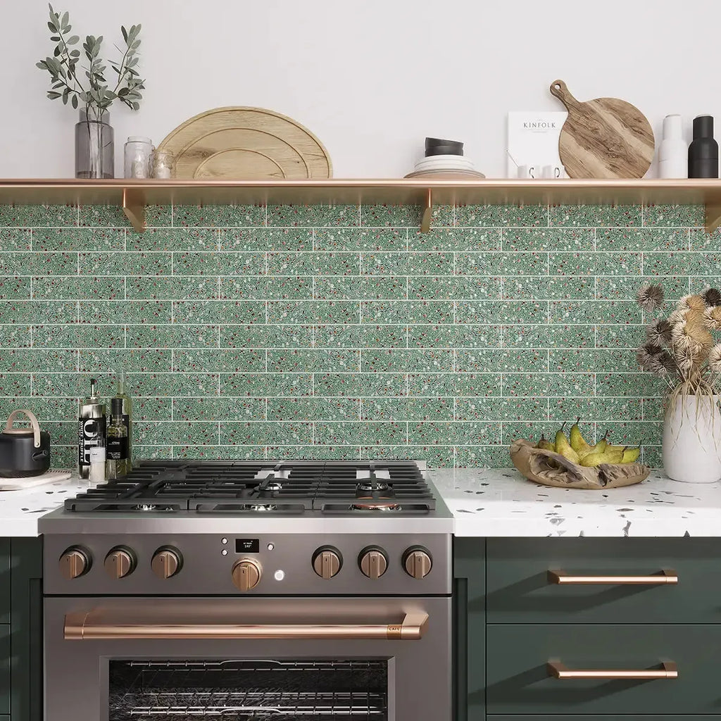 Corazza Tropical Green Shell and Terrazzo Subway Tile | Tile Club