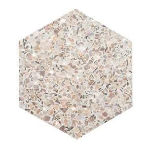 Corazza White Sand Shell and Terrazzo Hexagon Tile