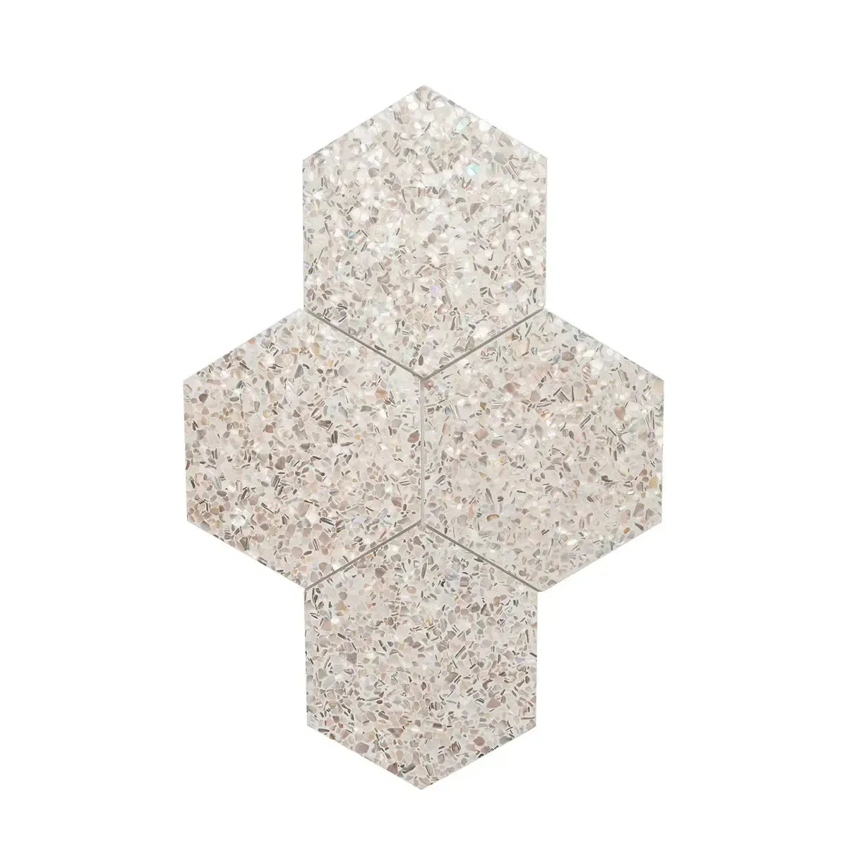 Corazza White Sand Shell and Terrazzo Hexagon Tile | Tile Club