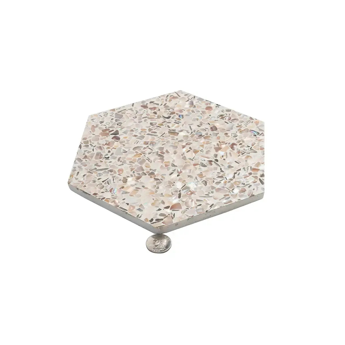 Corazza White Sand Shell and Terrazzo Hexagon Tile | Tile Club